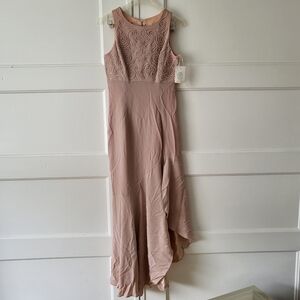 Vintage Jessica McClintock Blush Asymmetrical Midi Dress Swirl Rhinestone Size 4